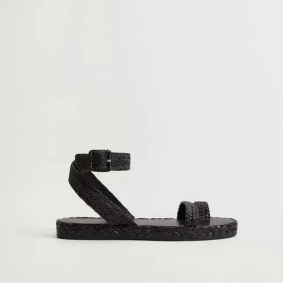 NWOB MANGO MNG BLACK Raffia braided sandals - Picture 2 of 5